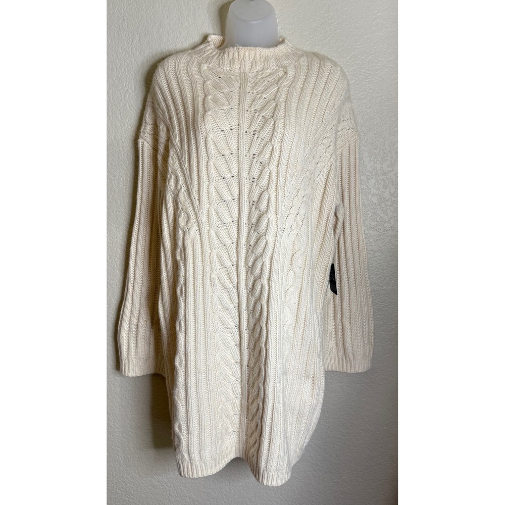 Express Medium Sweater Dress Cream Cable‎ Knit Ribbed Mock Neck Long Sleeve NEW